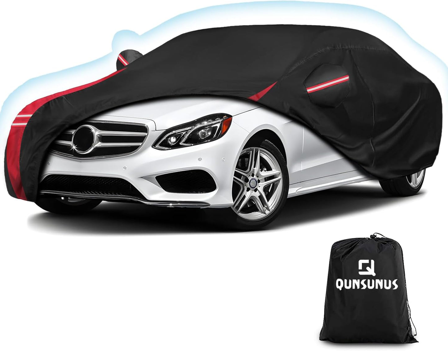 QUNSUNUS 6 Layer Car Cover for Mercedes Benz E-Class Sedan 2006-2024 Waterproof All Weather 210D Windproof for Mercedes Benz E 350 Car Cover Hail Protection with Zipper