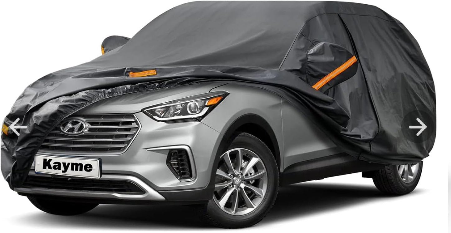 Kayme 7 Layers SUV Car Cover Custom Fit for Hyundai Santa Fe (2006-2025) Waterproof All Weather for Automobiles, Outdoor Full Cover Rain Sun UV Protection.Black