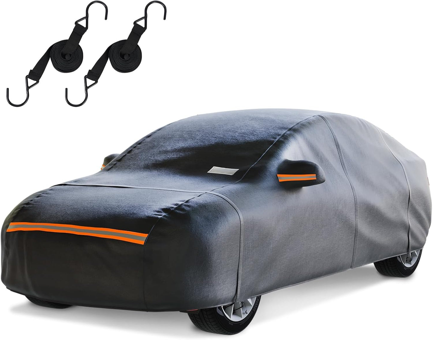 Sedan Car Cover Waterproof All Weather for Automobiles，Outdoor Heavy Duty Full Exterior Covers with Zipper Door, Rain Sun Snow Dust UV Protection, Windproof Straps & Reflective Strips(Up to 169")
