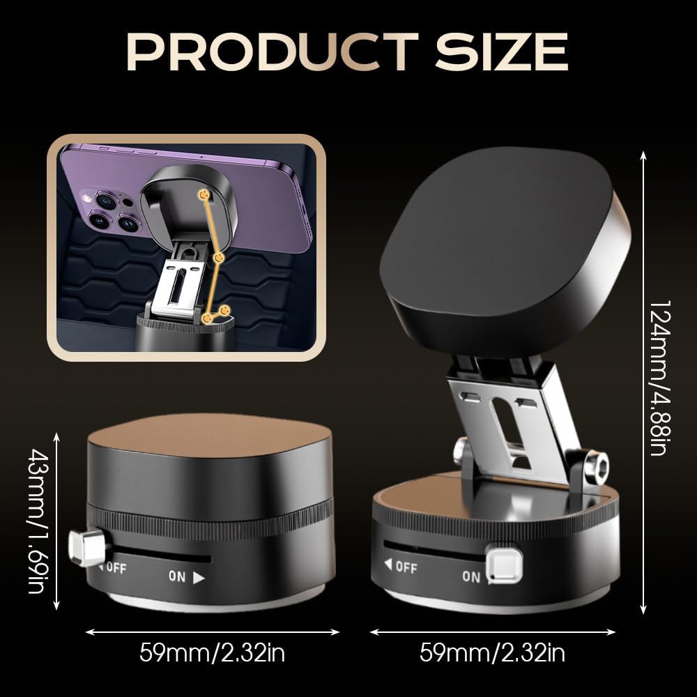 360° Adjustable Vacuum Magnetic Phone Holder,Upgraded Strong Suction Portable Magnetic Car Phone Stand,Universal Magnetic Phone Mount for Cars/Gyms/Indoor/Outdoor (Black)