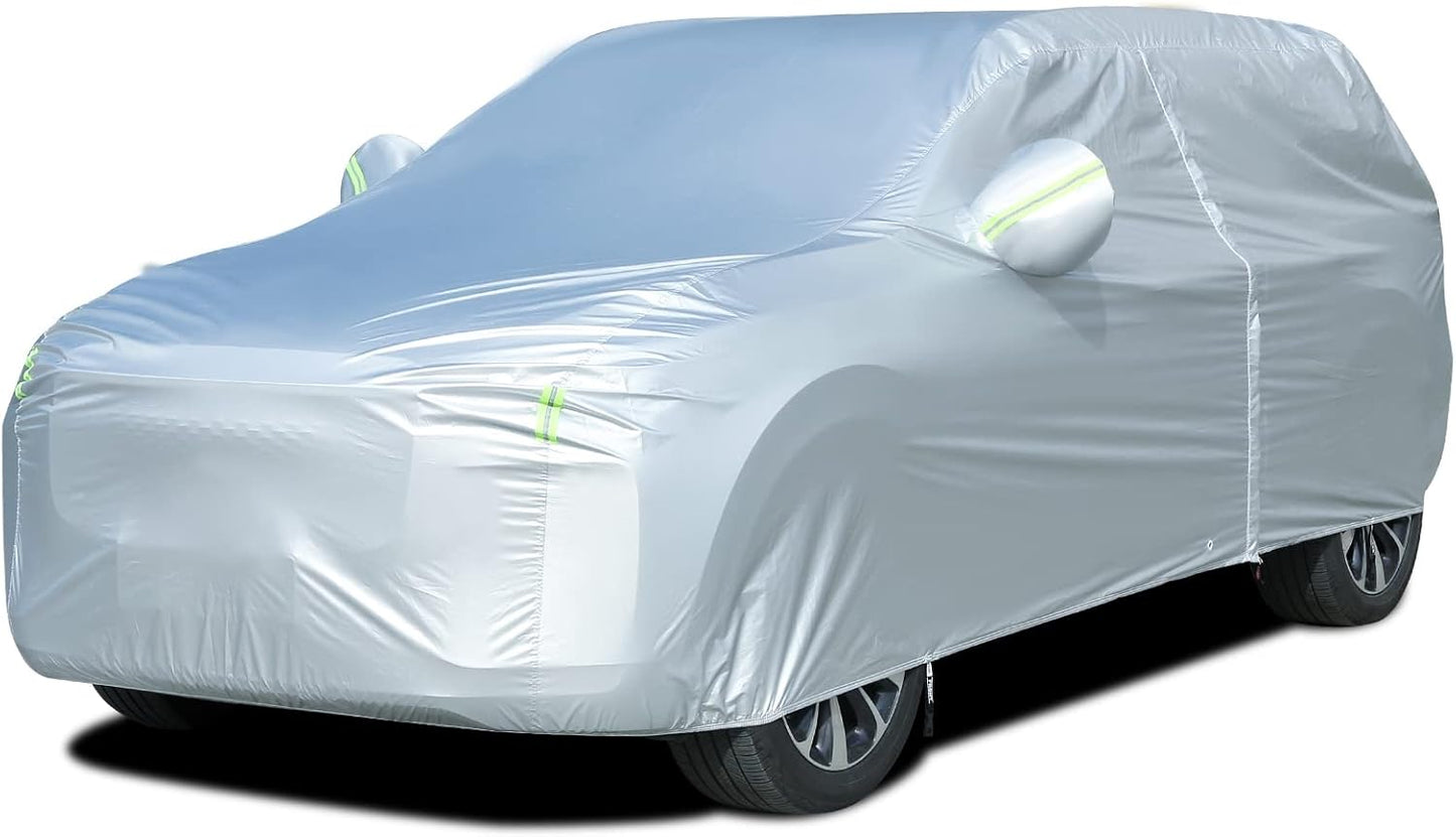 Tecoom Light Shell Breathable Material Classic Zipper Design Waterproof UV-Proof Windproof Car Cover for All Weather Outdoor Fit 170-190 inches SUV Fit for Tesla Model Y Toyota RAV4 Nissan Rogue etc