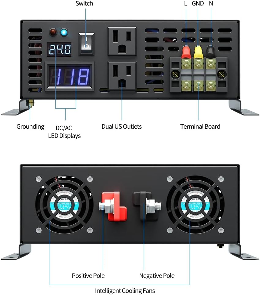 WZRELB Reliable 3000w Pure Sine Wave Solar Power Inverter 24v 110-120v 60hz With LED Display (Black) Solar System (RBP-3000S-LEDblack)