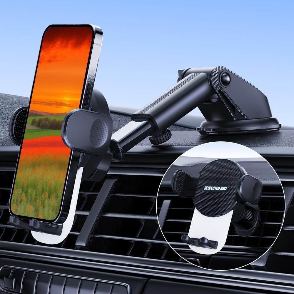Universal-Car-Phone-Holder-Mount - Cell Phone Holder for Car, Dashboard and Windshield Mount, Air Vent car, Secure Phone Holders for Your Car, Compatible with All Smartphones