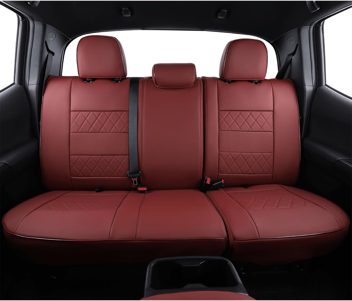 EKR Custom Fit Tacoma Car Seat Covers for Select Toyota Tacoma 2016 2017 2018 2019 2020 2021 2022 2023 Access Cab - Full Set,Leather(Burgundy)