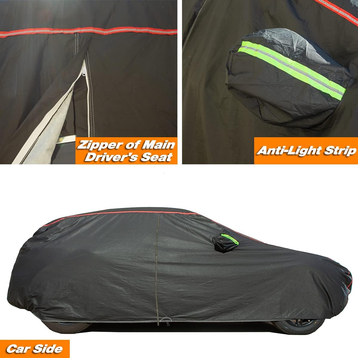 AUQDD 6-Layers PEVA New Material Truck Full Padded Car Cover Waterproof All Weather Weatherproof UV Sun Protection Snow Dust Storm Resistant Outdoor Exterior Custom Form-Fit Straps 198"-220" Black