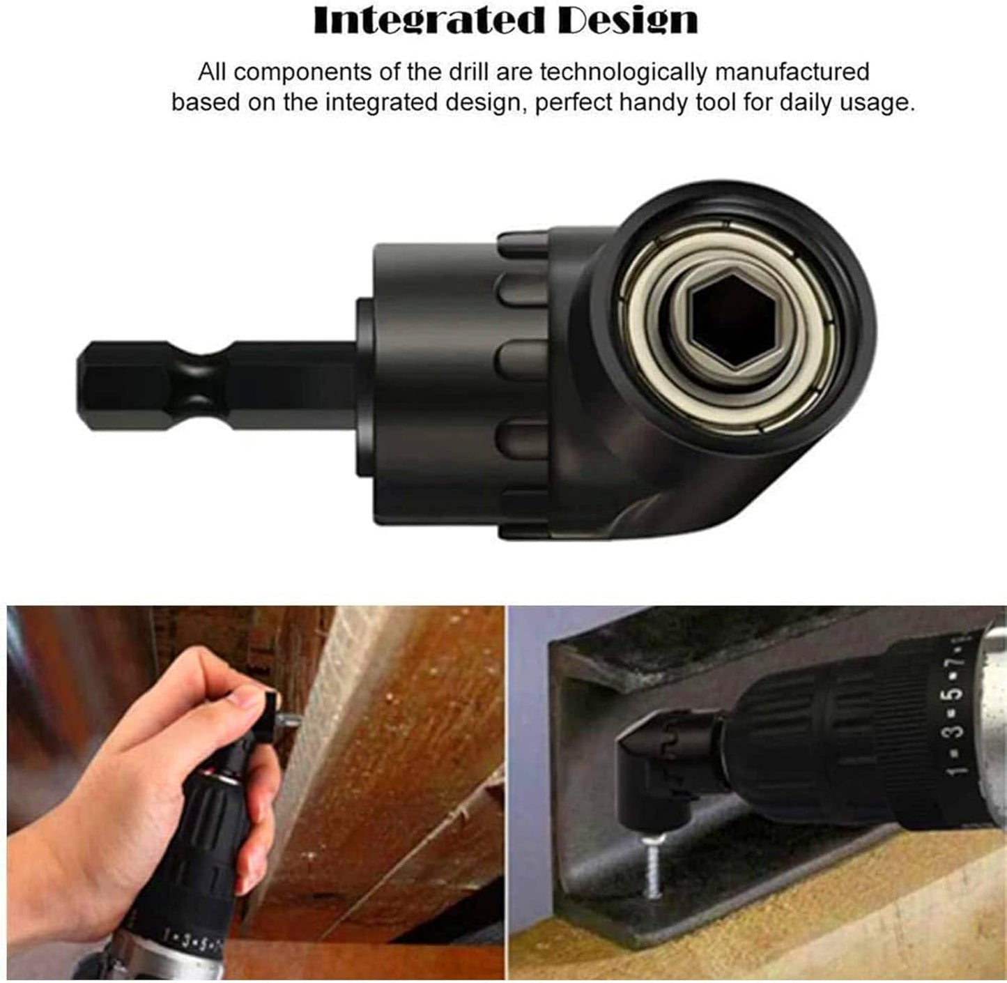 105 Degree Right Angle Drill Adapter Set, 1/4-1/2 Inch Socket Adapters, 4-in-1 Impact Grade Extension Kit with 360° Rotation for Household Workplace Industry