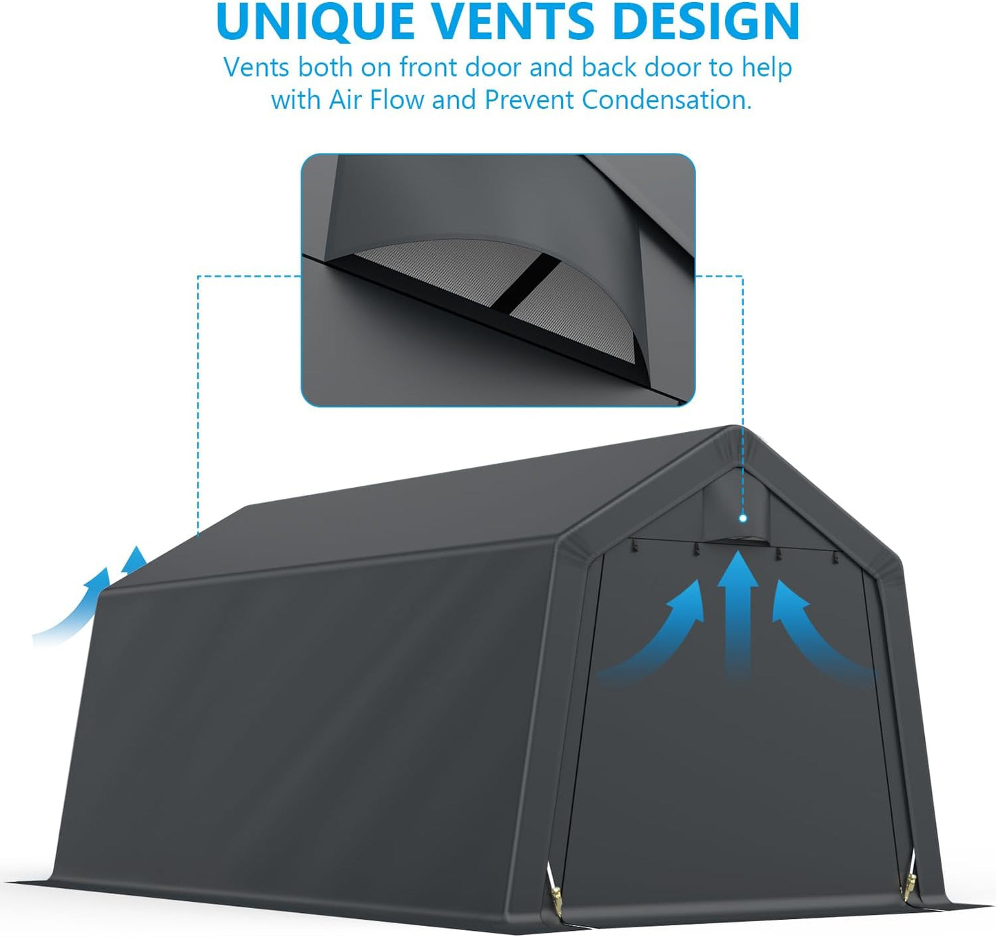 10x15FT Outdoor Storage Shelter Carport,Thickened Double-layer Heavy Duty Storage Shed Carport with Roll-up Zipper for Bike, Motorcycle, Garden Storage, Dual-color PE Waterproof and UV Resistant, Gray