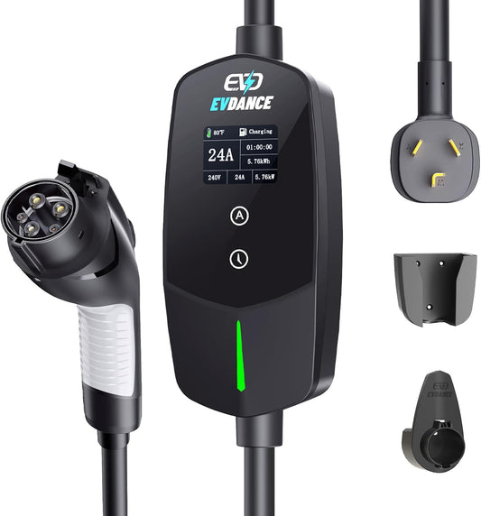 Level 2 EV Charger 24Amp 240V - NEMA 14-30P Charging Station, 25FT Cable for Home/Garage, J1772 Electric Vehicles & Adjustable Current (10-24A) (for J1772(Non-Tesla Evs), NEMA 10-30 Plug)