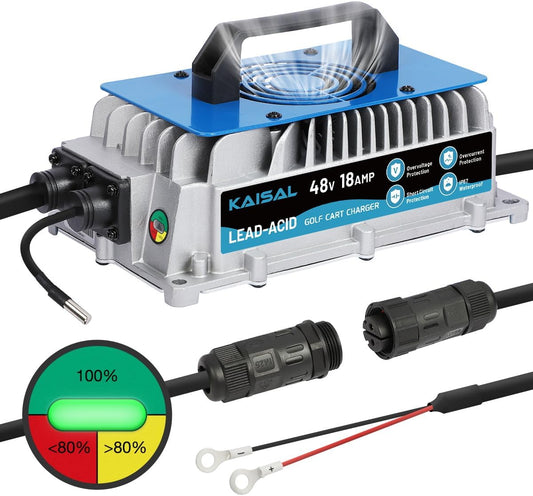 KAISAL 48V Charger 1250W 18A Golf Cart Battery Charger for 48 Volt Club Car/EZGO/Yamaha Onboard Lead-acid Golf Cart Charger with M8 Terminal for all 48V Vehicles, Forklift, Floor Scrubber, Motor, Boat