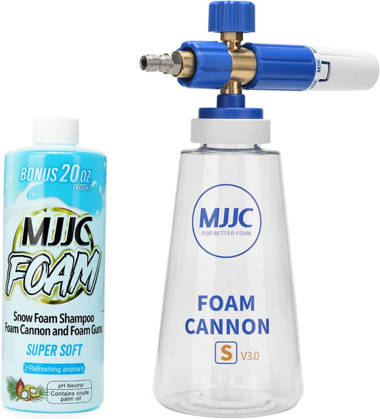 MJJC Foam Cannon S V3.0 (Thicker Snow Foam Technology) with 1/4 Inch Quick Connector for Pressure Washer Foam Soap(20 fl oz) Kit