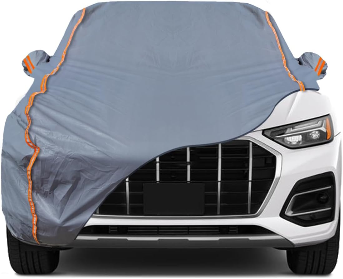 TUCAREST 6-Layers PEVA Premium Full Car Cover Fit for SUVs MPV Pickup Sedan hatchback Rain and snow protection, sun protection, UV protection, and protection of car paint surfaces-Silver Grey -Up 189"