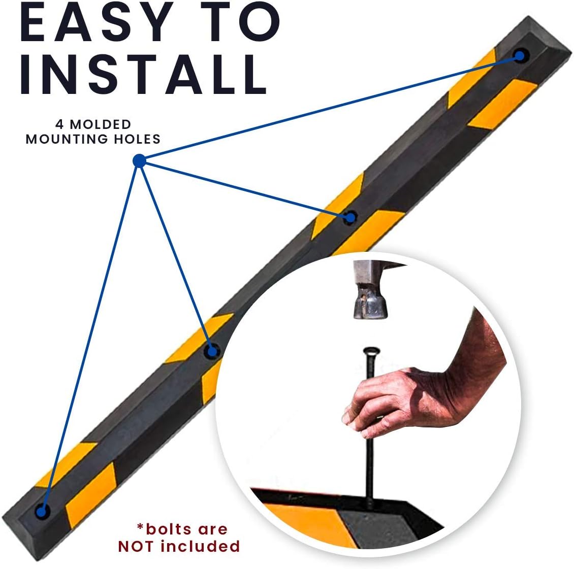 Zento Deals Rubber Parking Curb Garage Car Stopper - Parking Wheel Stopper Block 72” Wide Easy to Install, Black/Yellow Reflective Parking Block; for Car, Truck, Trailer and RV (Black and Yellow)