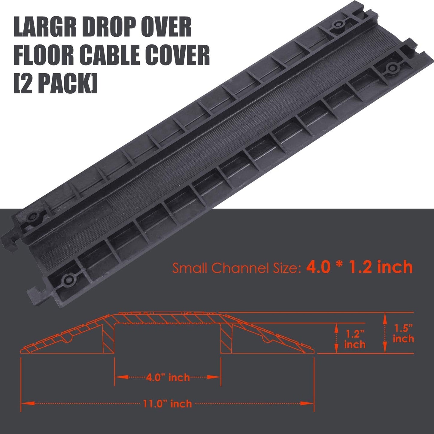 Double 40" inch Rubber Drop Over Cable Cover, 2 Pack Prevent Tripping Floor Cord Protector, Interlocking Cable Cover, Drop Track Cable Ramp, for Home, Office, Store, Warehouse (Wide - 2Pack)