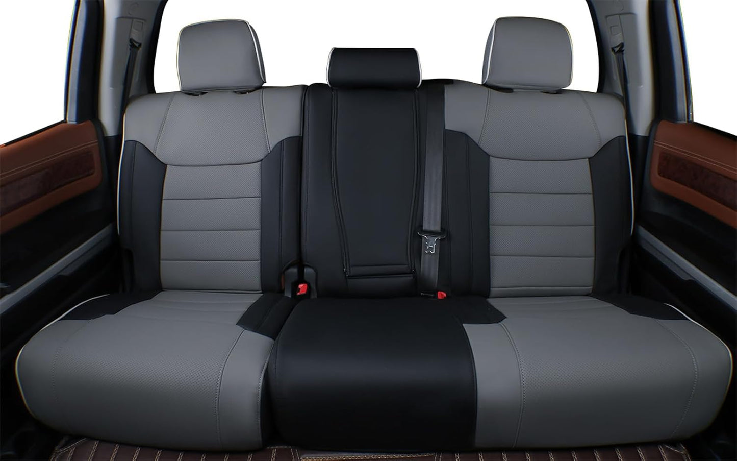 EKR Tacoma Back Seat Covers Custom for Select Toyota Tacoma (Hybrid) 2024 2025 Double cab TRD Sport,TRD Off-Road,Limited,Trailhunter- Second Row Only,Leather (Black/Gray)