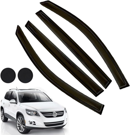 Rain Guards for Volkswagen VW Tiguan 2018-2023, Tape-on Side Window Deflectors for Volkswagen Tiguan, Window Visors for Volkswagen Cars, for Volkswagen Car Accessories 4 Rain Guards ＆ 2 Car Coasters
