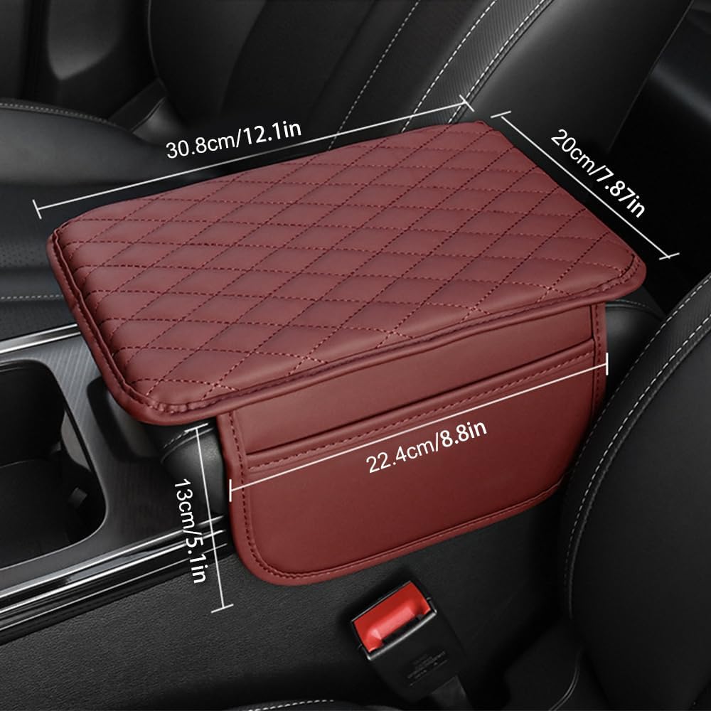 Memory Cotton Leather Car Armrest Box Pad, 2025 New Universal Style Memory Cotton Car Armrest Box Pad, Upgrade Vehicle Seat Box Cushion Protector for SUV Truck (Brown)