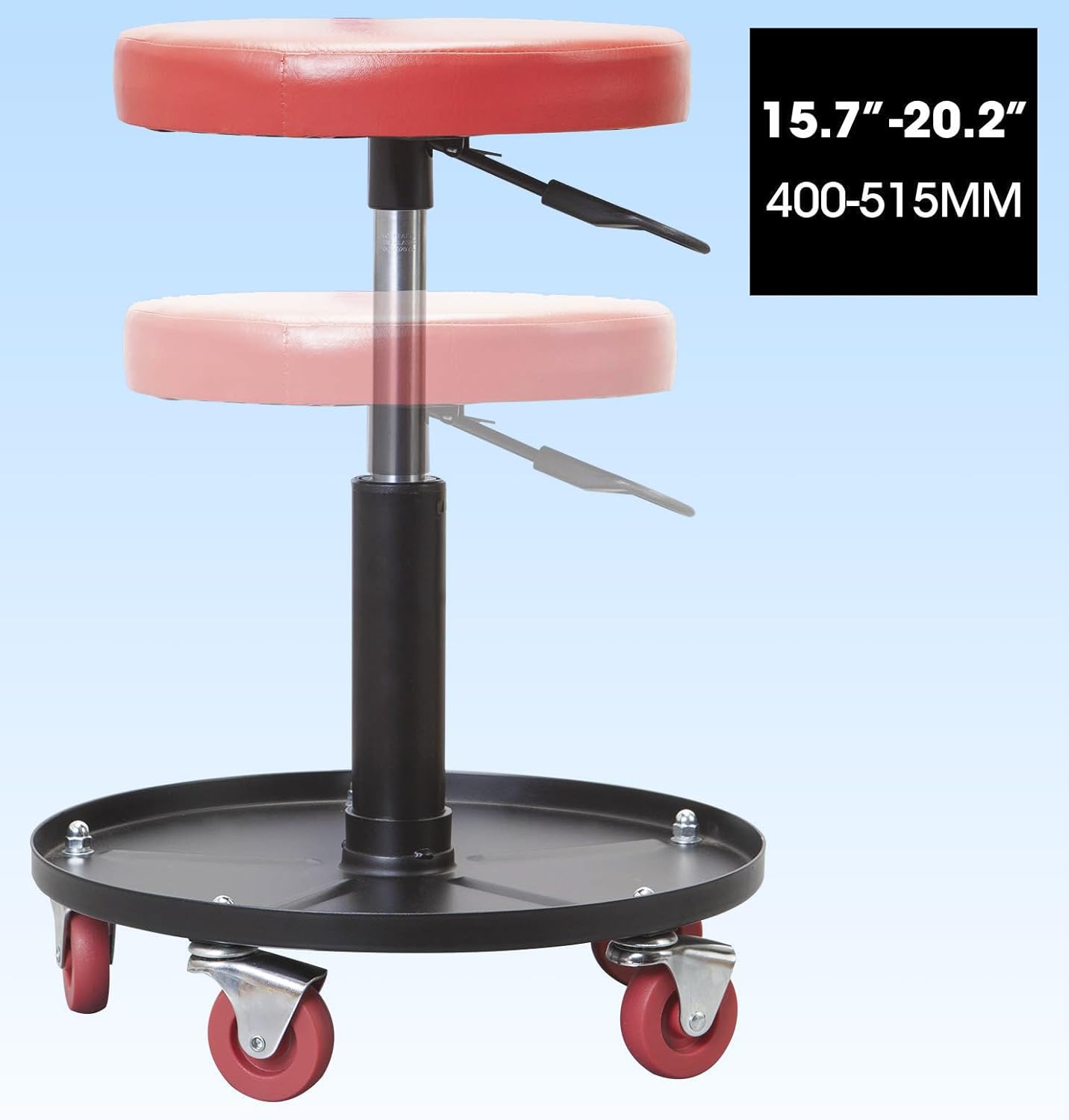 Big RED Creeper Garage/Shop Seat: Heavy Duty Rolling Pneumatic Padded Adjustable Mechanic Stool with Tool Tray Storage, Red Large