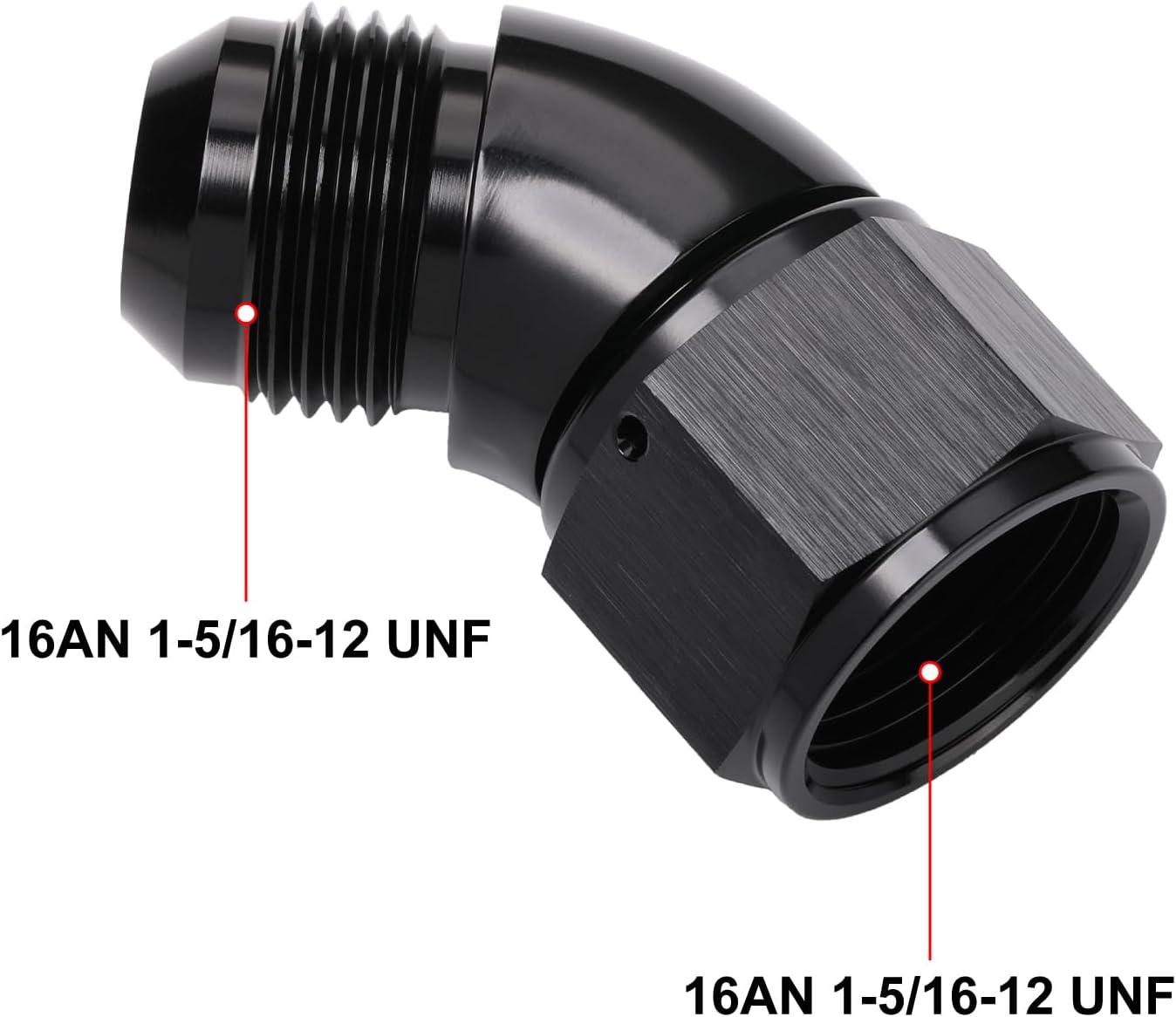 45 Degree 16AN Male to 16AN Female Swivel Full Flow Fitting Adapter Coupler Aluminum Black