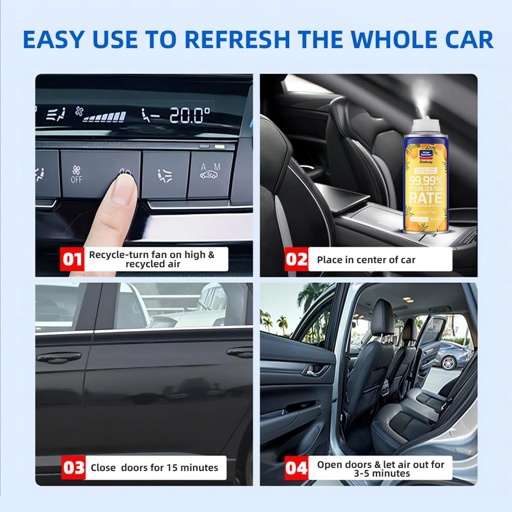 Glodway Whole Car Air Refresher,Odor Eliminator Remover Spray For Car,Lemon Strong Freshener With Odour Eliminator Technology,Long-Lasting Scent,6 Ounce(Pack of 1)
