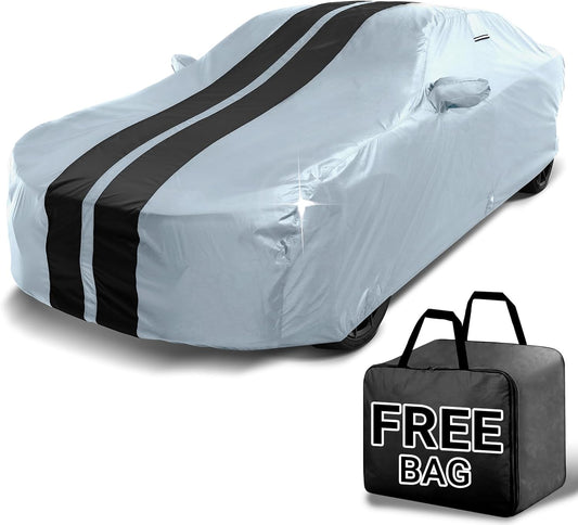iCarCover Custom Car Cover for Buick Century (1997-2005) Waterproof All-Weather Rain Snow UV Sun Protector Full Exterior Indoor Outdoor Car Cover (Stripe - Gray/Black)