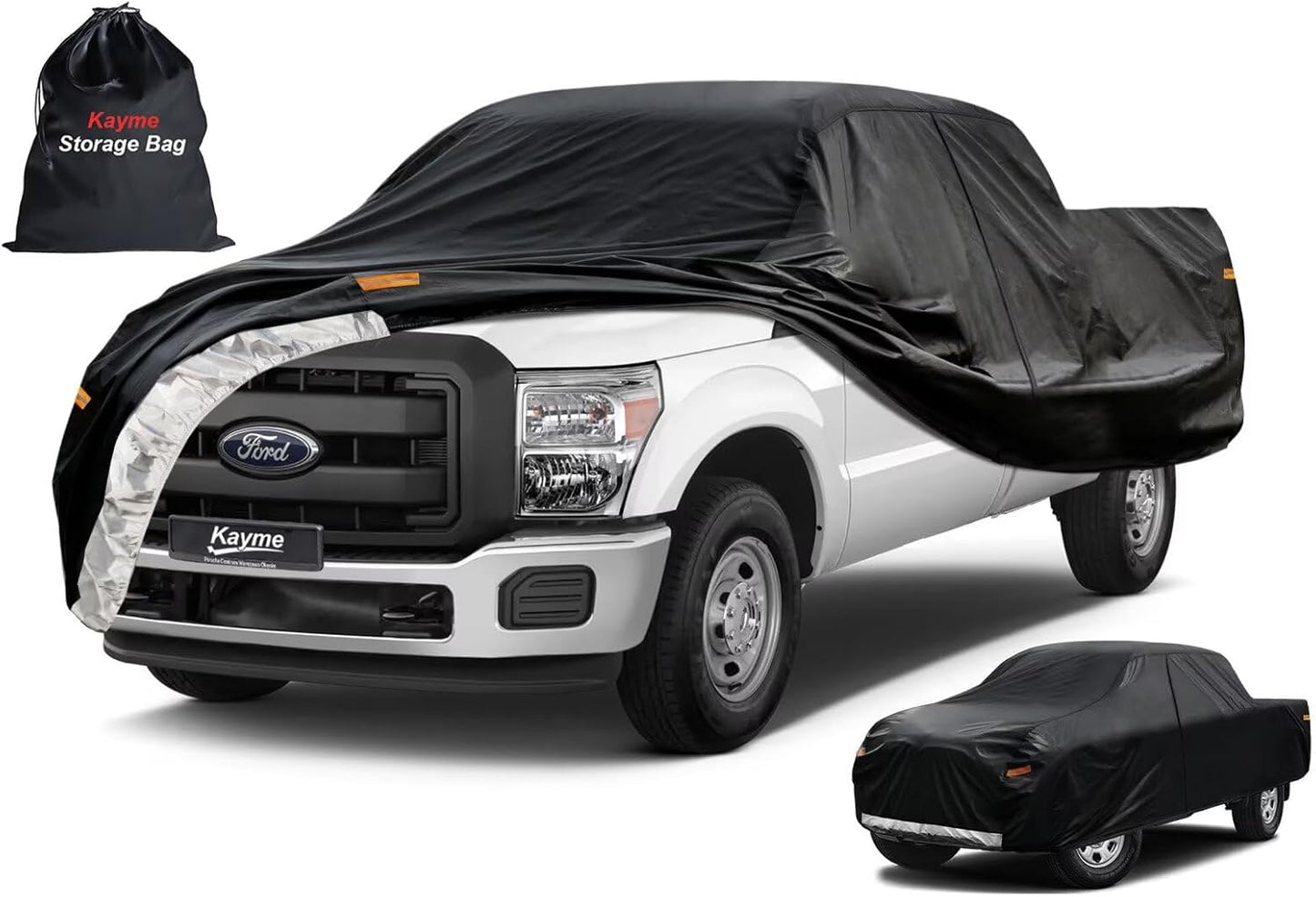 Kayme Truck Cover Custom Fit Ford F-250(2001-2025) Crew Cab Short Bed. Full Exterior Heavy Duty Outdoor Pickup Truck Car Cover Waterproof All Weather.Car Tarp for Wind Sun Dust Protection.Black