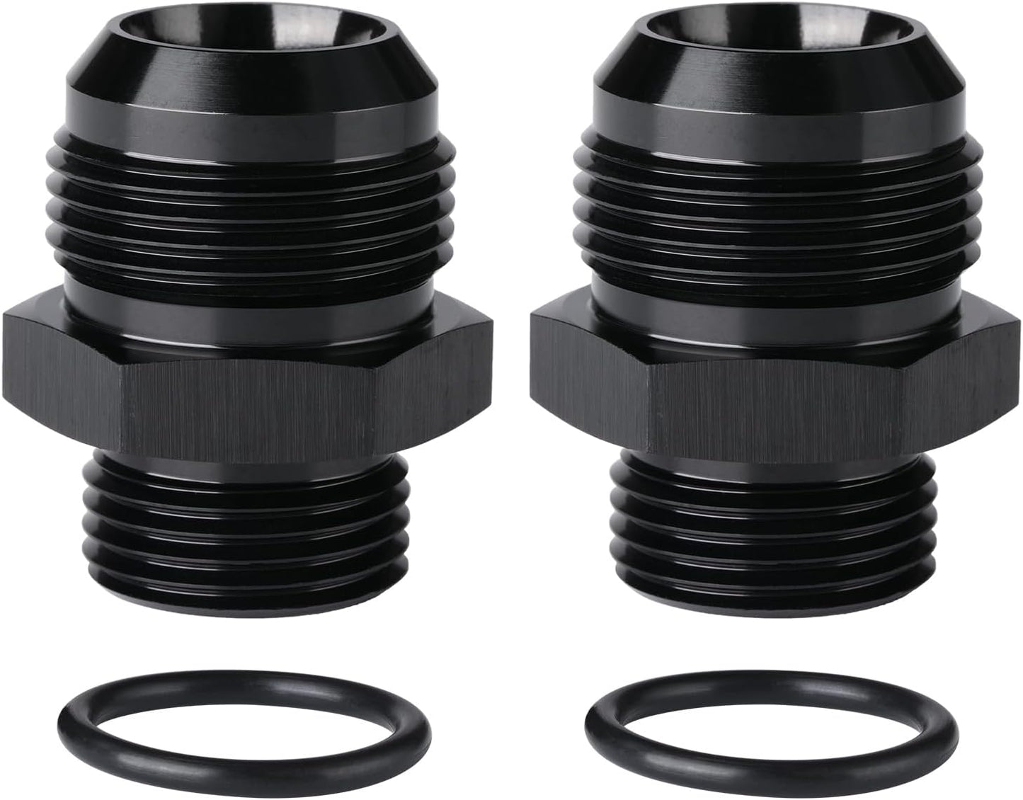16AN Male Flare to 12AN ORB O-ring Boss Fuel Pump Rail Adapter Fitting Aluminum Black, Pack of 2