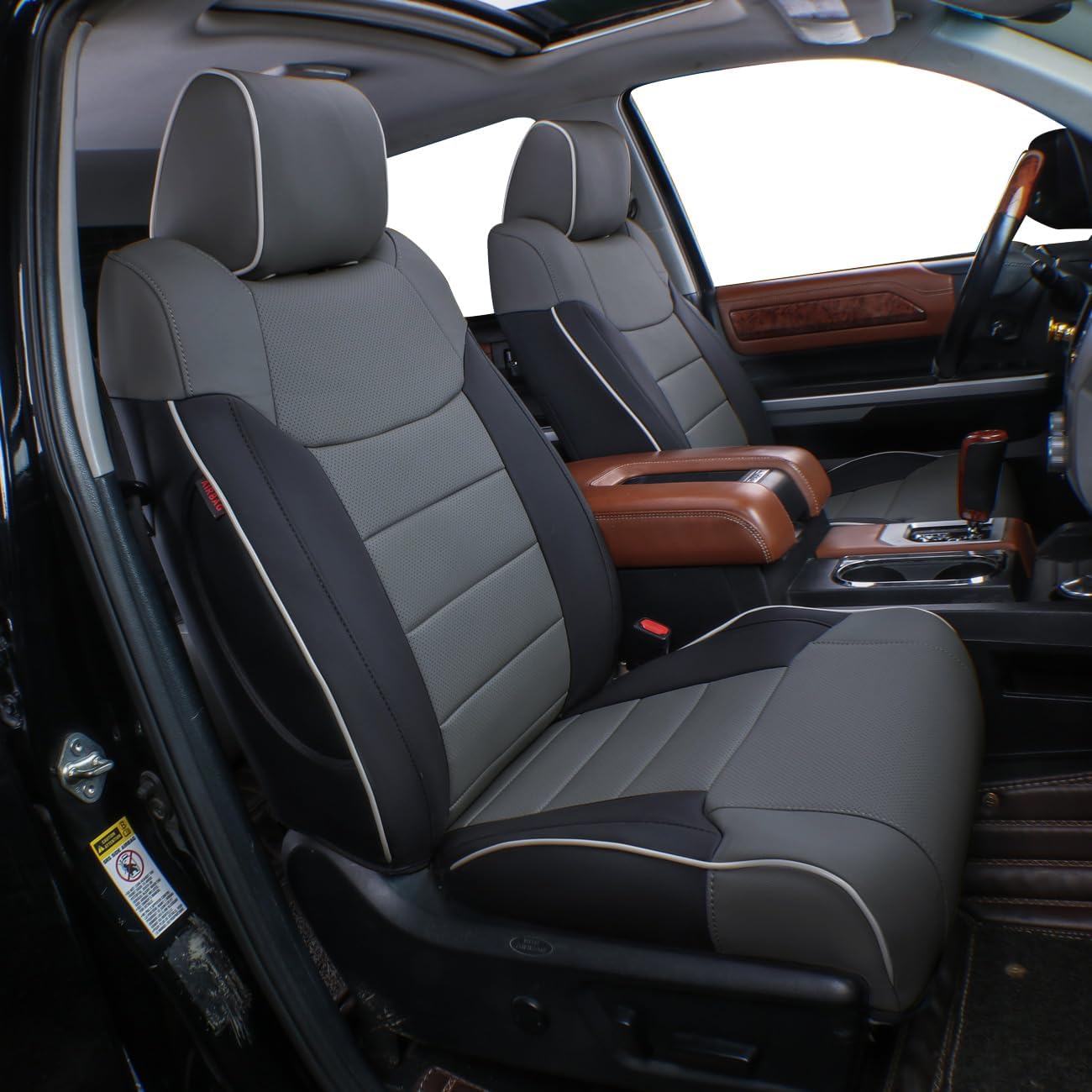 EKR Tacoma Front Car Seat Covers for Toyota Tacoma 2012 2013 2014 2015 (Regular Seats) Custom Leather Truck Seat Cover - Front Row Only, Leather (Black/Gray)