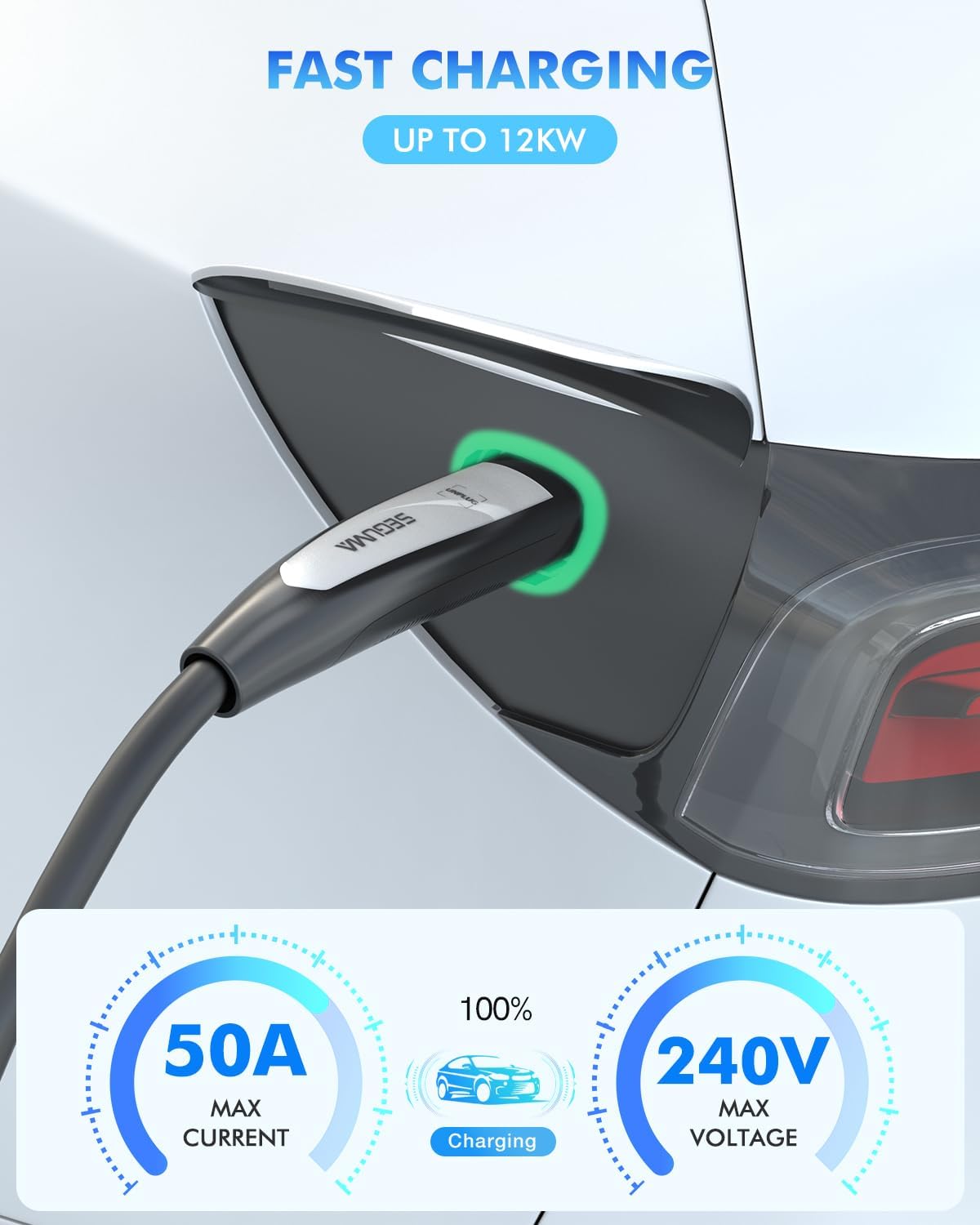 EV Charger Extension Cable for Tesla Charger, 50Amp 21ft Max 240V 12kW with NACS Plug, EV Extension Cord for Level 1/2 Tesla Mobile Charger/Wall Connector, Extension Cord for ModelY/X/3/S/Cyber-truck