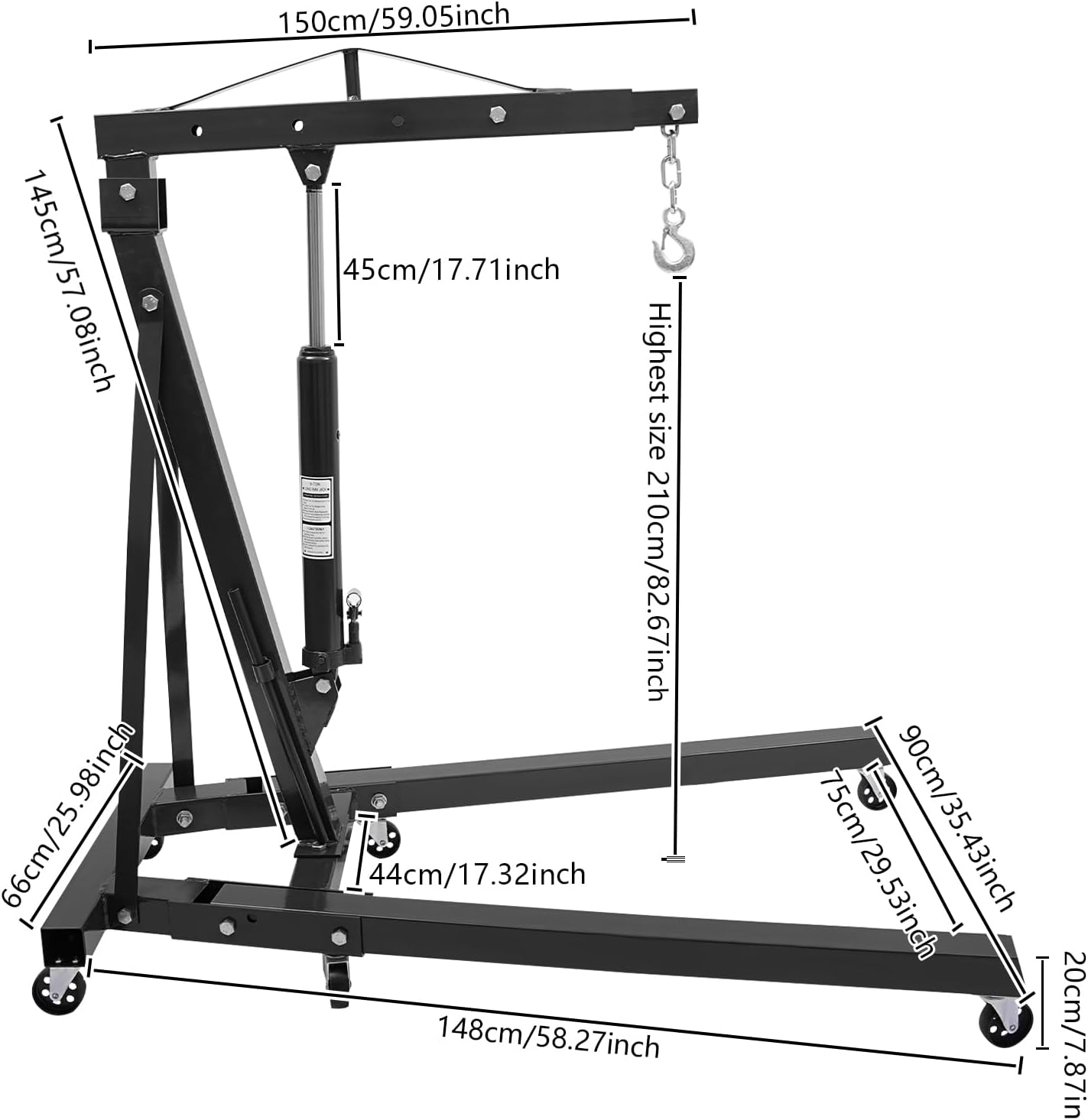 Folding Engine Hoist 1 Ton Engine Crane Lift with 6 Caster Wheels 2200LBS Steel Hydraulic Engine Crane 4 Adjustable Positions for Car Fixing Workshops Garages Warehouse(Sent in 2 Packages)