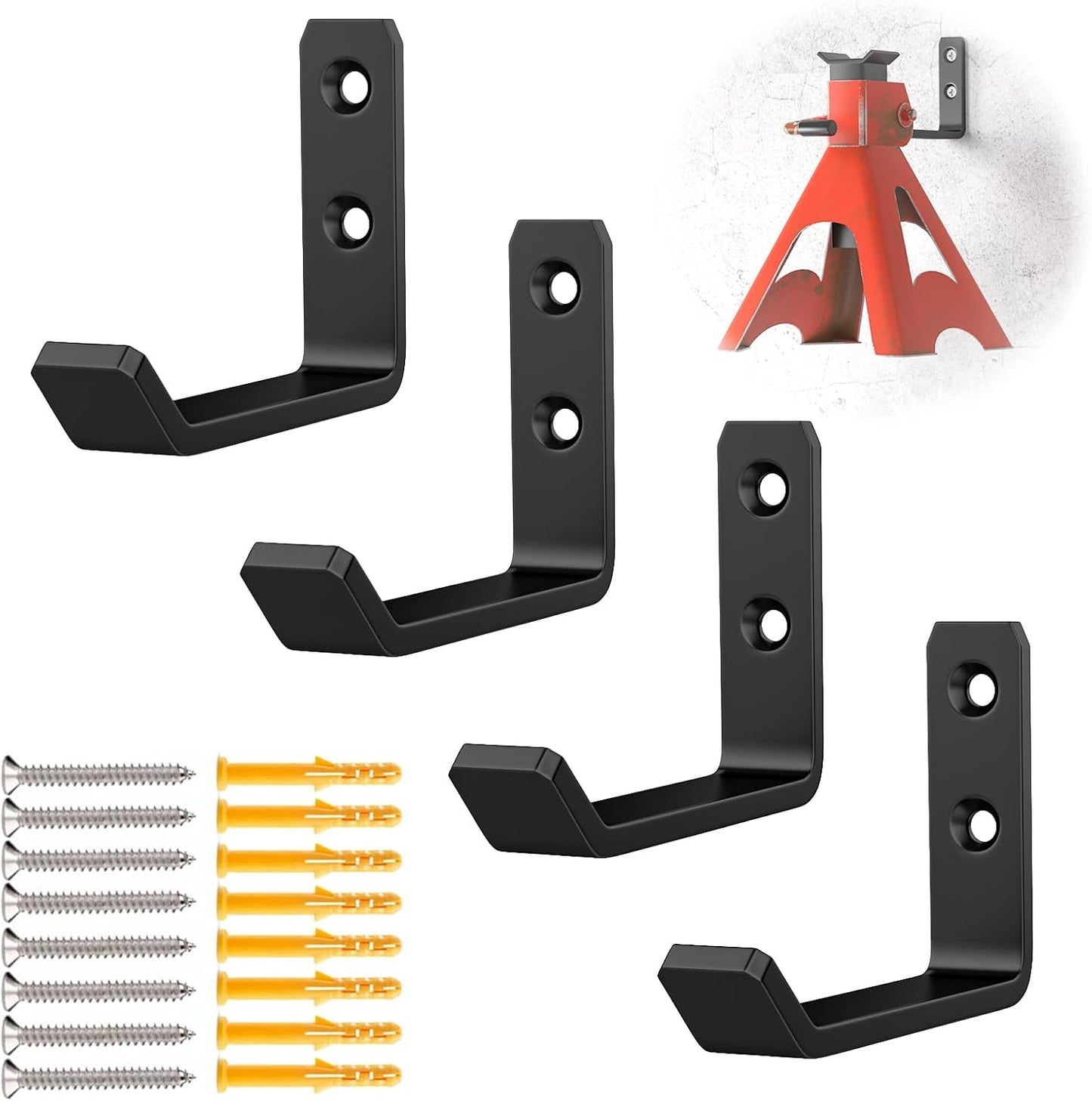 Jack Stand Wall Mount Organizer, Car Jack Stands Wall Hooks for Hanging, Universal Upgrade Designed Garage Hook, Heavy Duty Hooks Fits 2 & 3 & 4 & 5 & 6 Ton Heavy Duty Jack Stands (4 Pack)