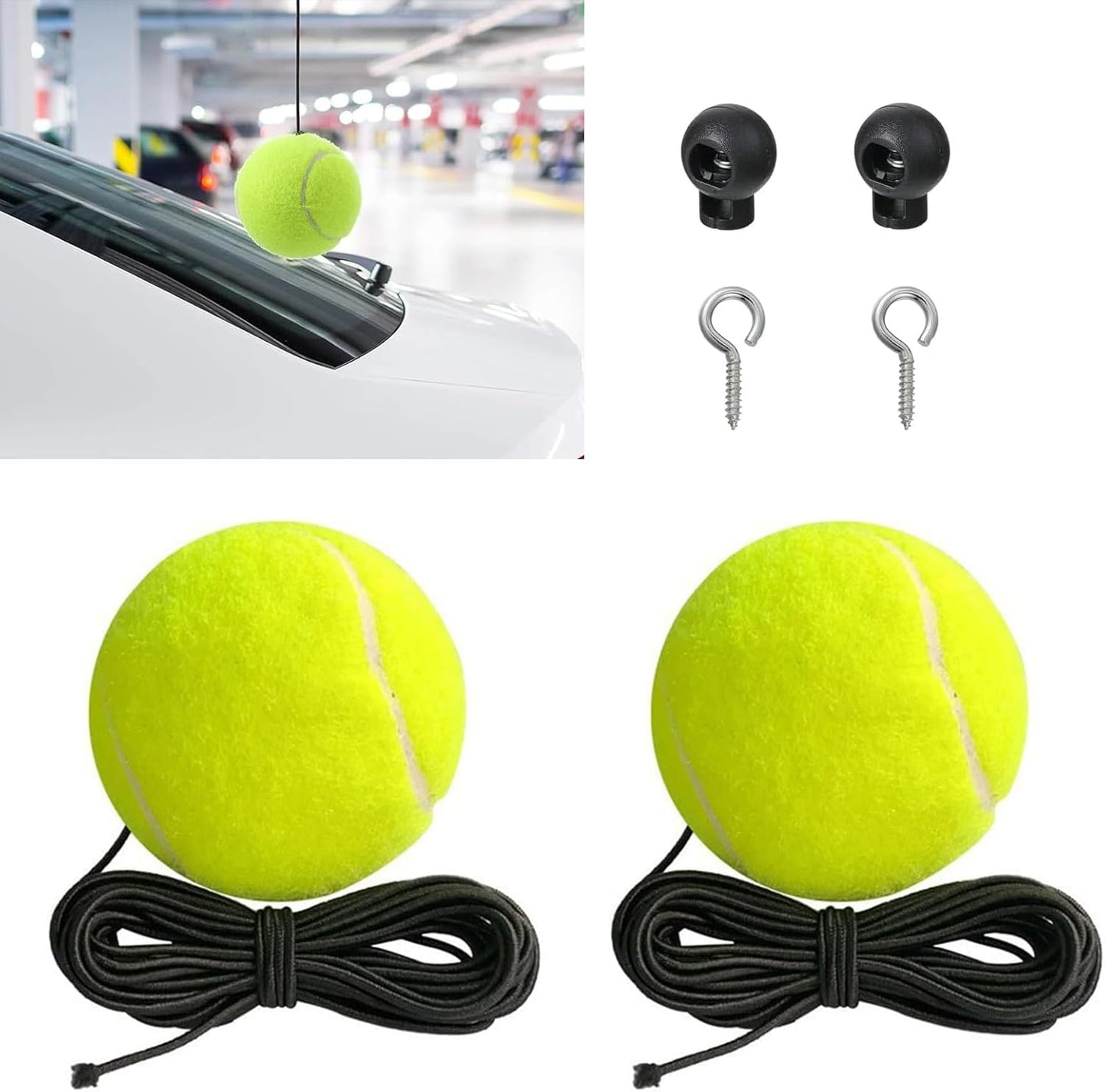 2PCS Garage Tennis Ball Parking Aid, Precise Car Stop Indicator with Non-Elastic String and Adjustment Buckle, Parking Stopper Assist for Garage Accessories