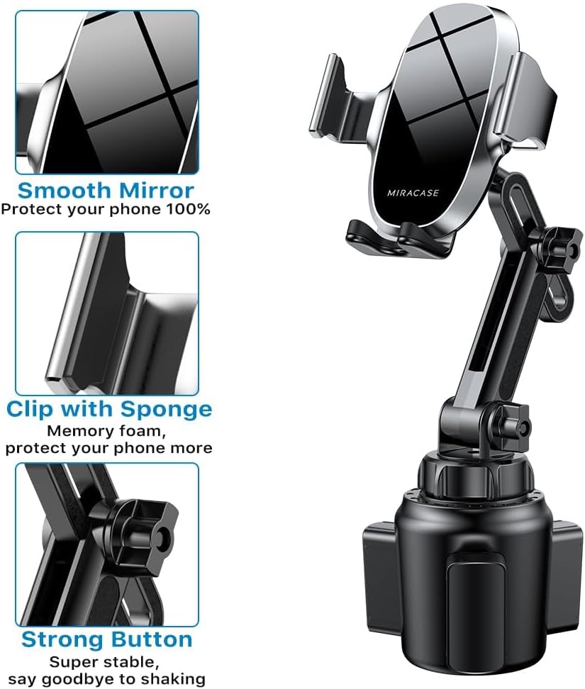 Miracase Cup Phone Holder for Car, [Upgraded Version] Adjustable Long Neck Car Cup Holder Phone Mount Cradle Friendly Compatible with iPhone Samsung Google and All Smartphones, Silver