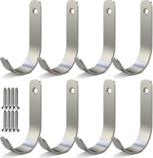 Hooks for Hanging Stainless Steel Heavy Duty Coat Hook Wall Hooks Robe Hanger Hooks Hanging Hat Key Holder for Towel, Bag Indoor Outdoor (Silver-U Shaped, 3X1.8inch,8pcs)