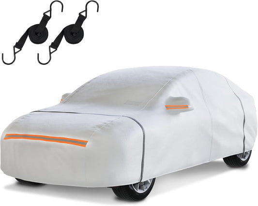 Waterproof Hatchback Car Cover: 6-Layer Protection from Rain, Snow, UV & Dust - Universal Fit up to 189 inches with Zipper Door & Windproof Straps for Outdoor, Garage, Travel Use,Silver