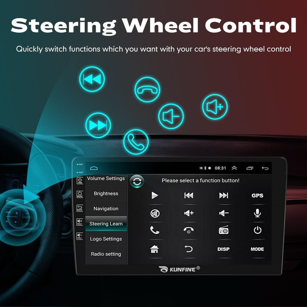 Kunfine Car CarPlay Android Auto Navigation Stereo GPS Radio Reverse Camera Display 9" IPS Touchscreen Headunit Tablet Pad Media Player For Peugeot 301 13-22 if Applicable Quad Core 4G+64G Matte Black