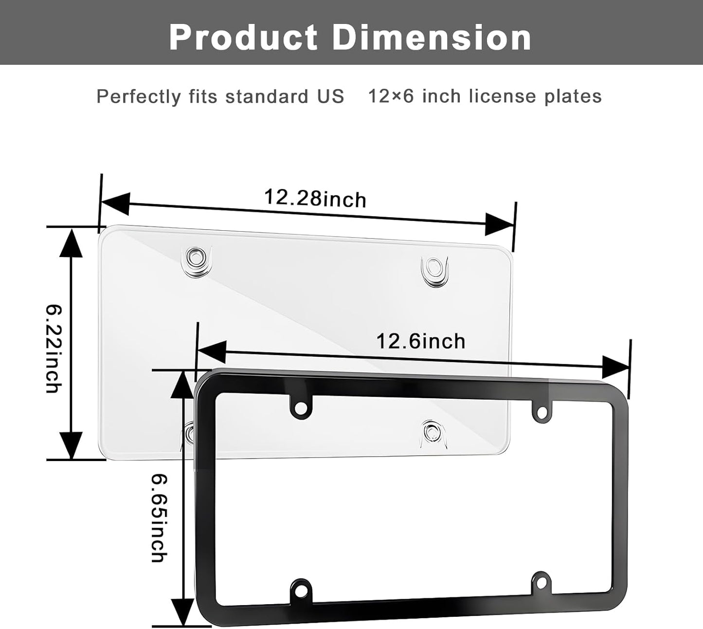 Transparent License Plate Cover and Frames, 2Pack Grey Clear Front and Rear License Plate Holder with Screws & Caps, Unbreakable Car Licence Plate Frame, Universal Fit for Most US Plates