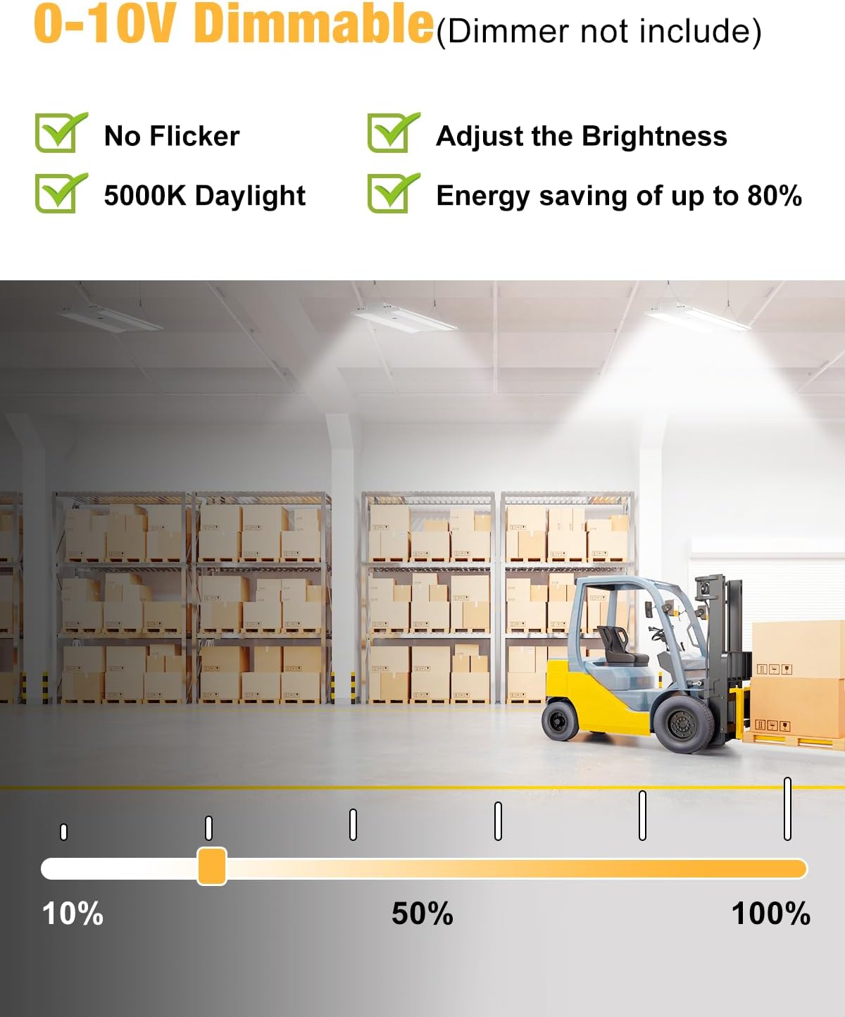 300W LED Linear High Bay Light, 45000LM Shop Light Commercial 120-277V, 5000K High Bay LED Shop Lights for Warehouse, Garage, Factory, UL Listed, 5 Years Warranty