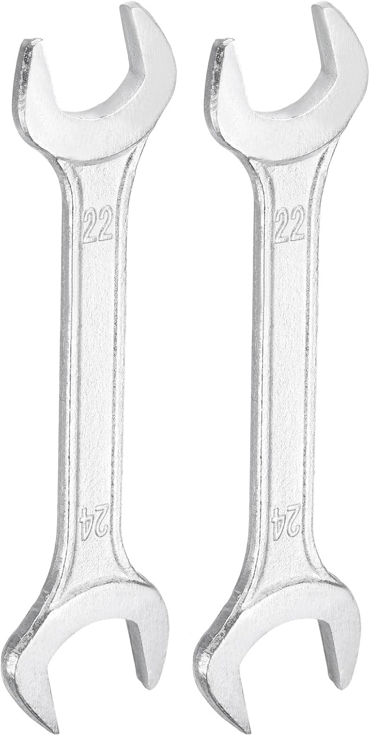 HARFINGTON 2pcs Double Open End Wrench 22mm x 24mm Metric 15 Degree Offset Angle Small Flat Head Wrench Galvanizing Open Ended Spanner for Automotive Repair Furniture Assembly