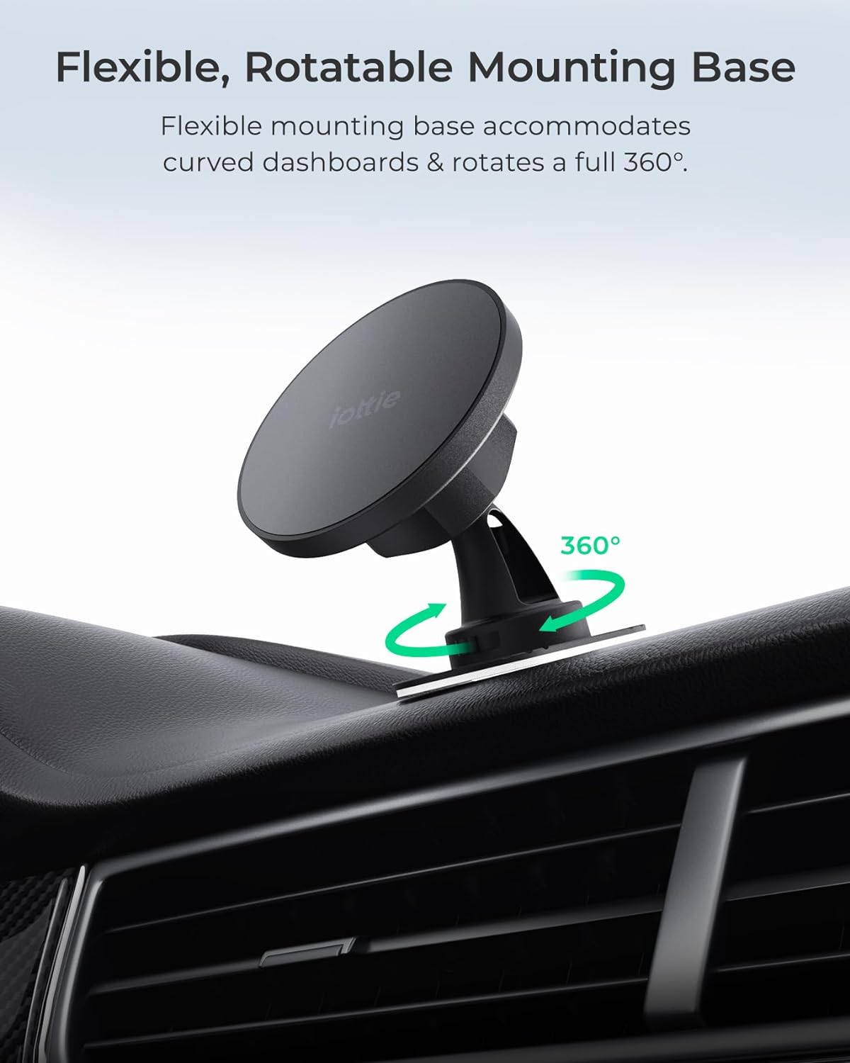 iOttie iTap 3 Magnetic Flush Mount Car Mount Phone Holder with Magnetic Ring Adapter. Compatible with MagSafe, iPhone, and Android Smartphones.