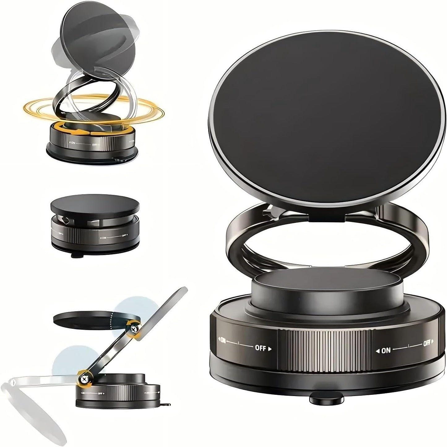 Super Strong Magnetic N52 car Phone Holder, 3-axis Folding, 360° Multi-Angle Circular Free Adjustment, Compatible with iPhone16/15/14/12 Full Series and Android Models (Black)