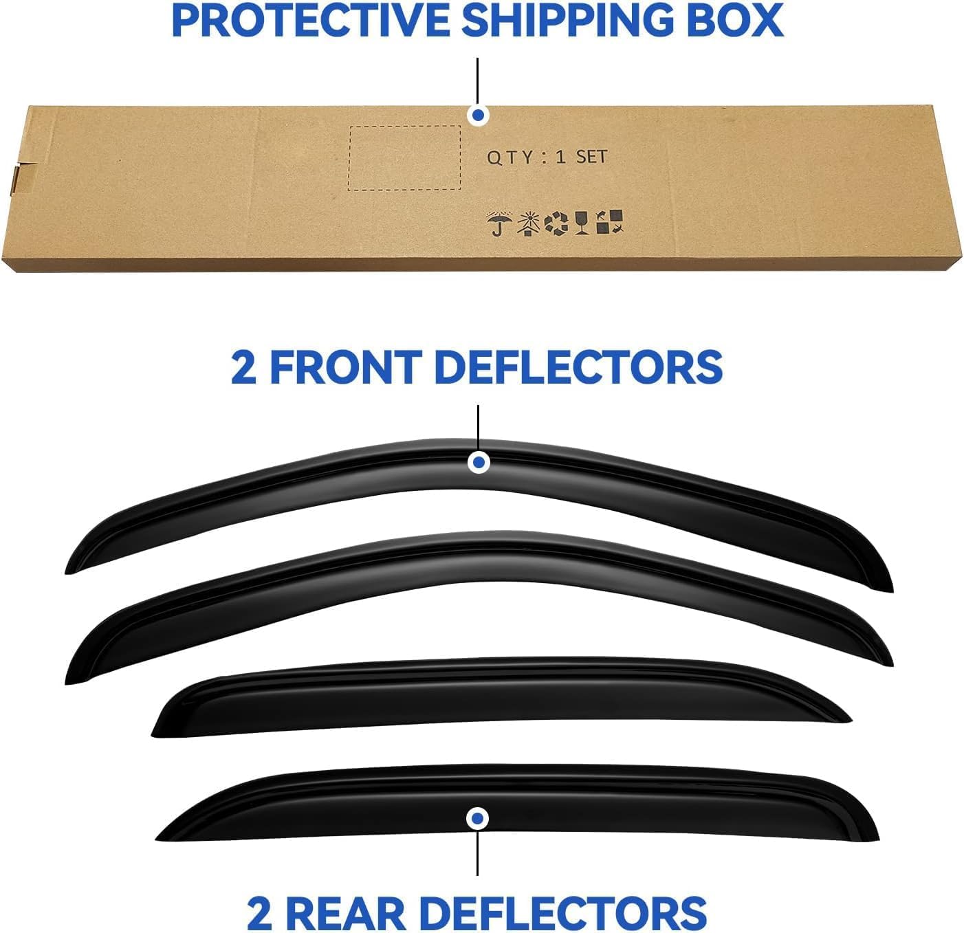 Window Visors Rain Guards for 2007-2013 Chevy Silverado/GMC Sierra 1500/Avalanche Crew Cab, Window Vent Wind Deflectors Visors Shades for 2007-2014 Silverado/Sierra 2500HD-3500HD/Suburban/Yukon XL
