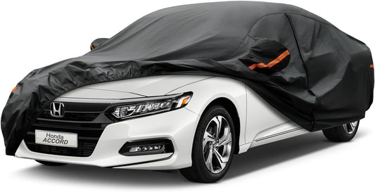 kayme 7 Layers Car Cover Custom Fit for Honda Accord Sedan/Coupe (2001-2025) Waterproof All Weather for Automobiles, Outdoor Full Cover Rain Sun UV Protection with Zipper Cotton/Black