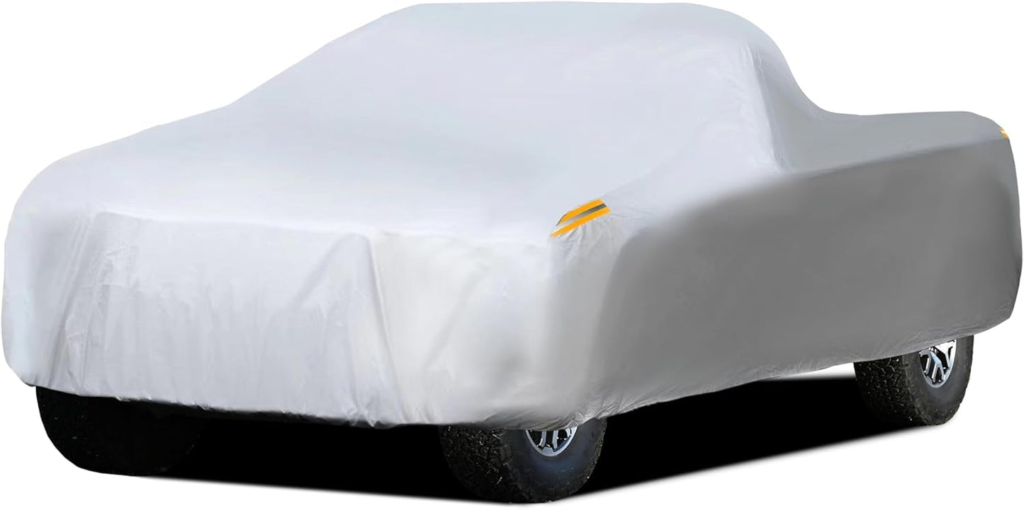 MORNYRAY Waterproof Car Cover All Weather Snowproof UV Protection Windproof Outdoor Full Truck Cover, Universal Fit for (Fit Truck Length Up to 210 inch,All Silvery)