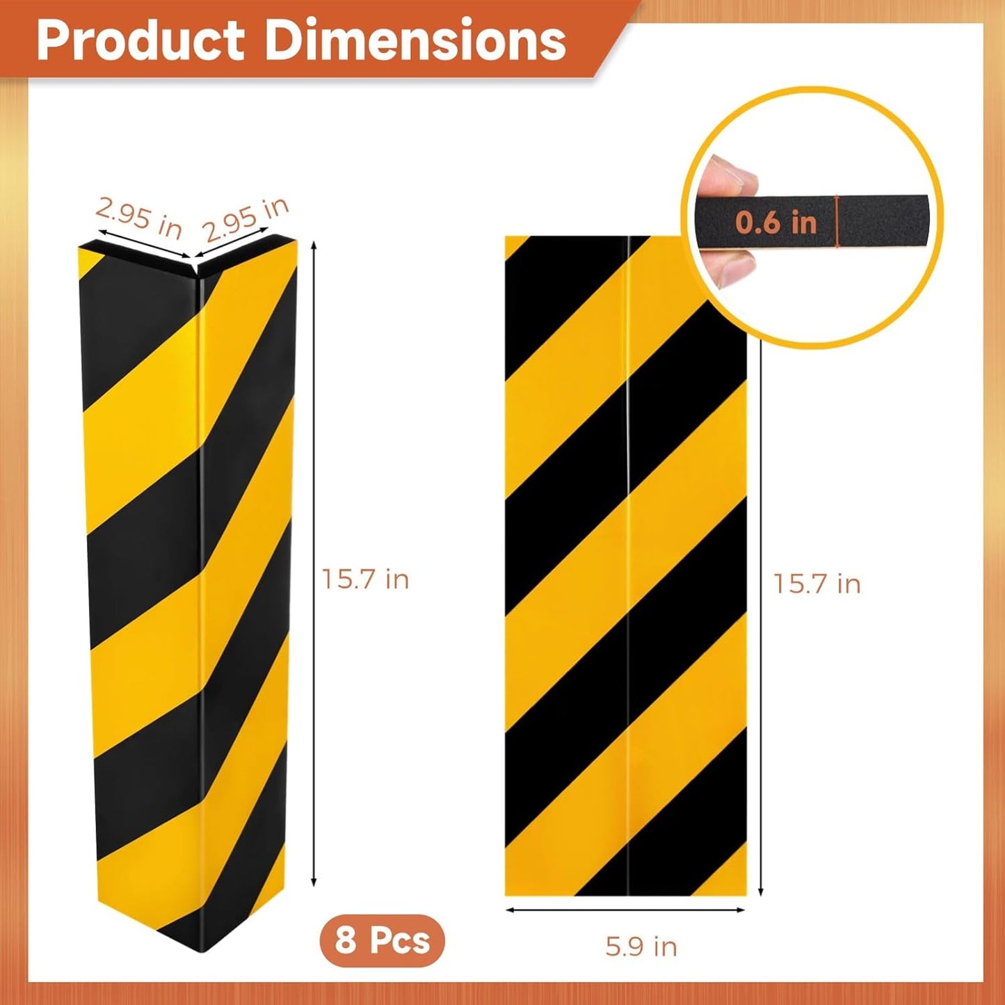 8 Pcs Garage Wall Protectors, Garage Wall Corner Foam Guards, Reflective Wall Edge Protectors, Strong Self-Adhesive Door Bumper Guards for Warehouse, Parking Lot, 15.7×5.9×0.6"