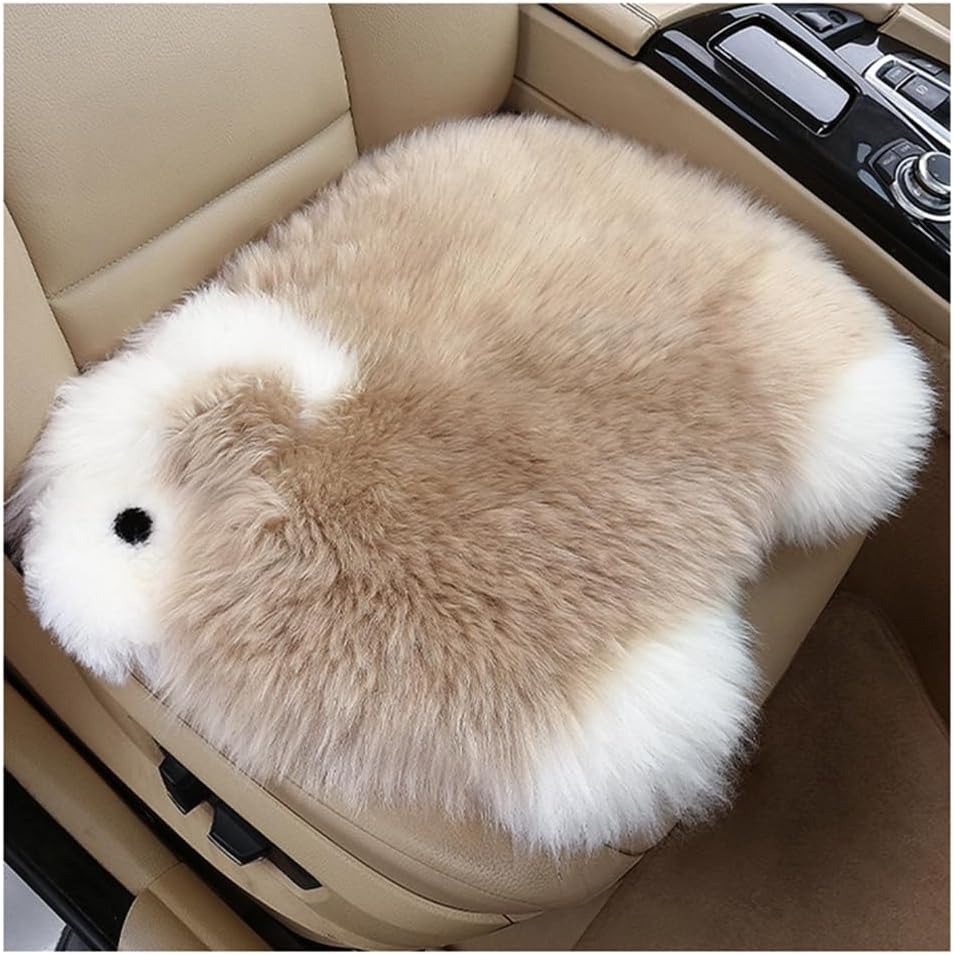 Genuine Wool Car Seat Cushion Comfort Style，Adorable Sheep Shaped Cushion for Car Seats & Chairs Natural Cute Wool Seat Soft Cover Universal Fit (1PC) (Dark Brwon)