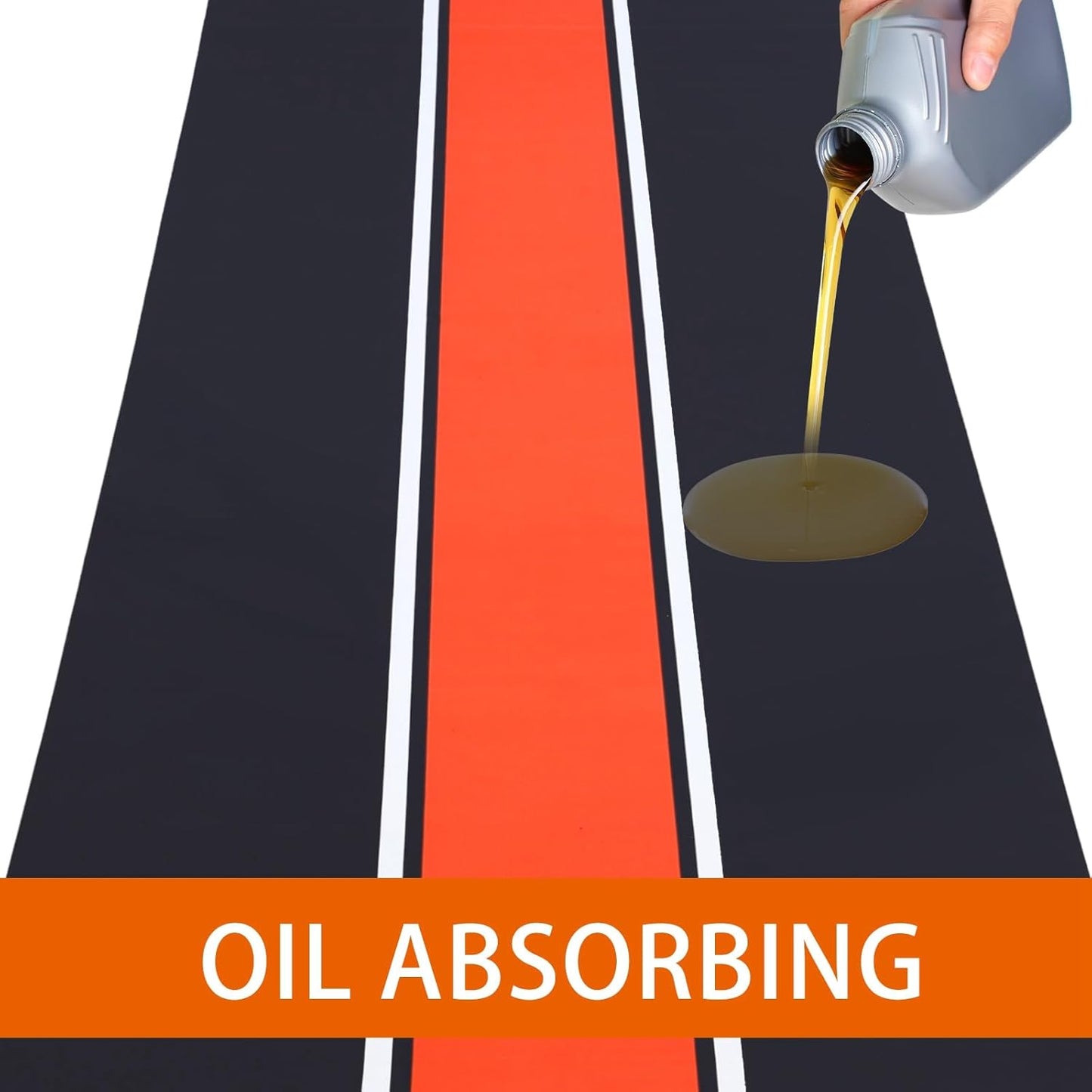 Motorcycle Mat 98 x 31 Inch Garage Floor Rug Washable Parking Mats for Garage Floors Non Slip Oil Absorbent Pad Rubber Backing Layer Protects Floor from Spills Drips Stains(Stripe Style)