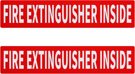 Madrigal Fire Extinguisher Inside Sticker Sign,2Pack 12x2.5" Self-Adhesive Vinyl, Weatherproof & UV Protected for Cars, Trailers, Rv's, Trucks and Vehicles, Red on White