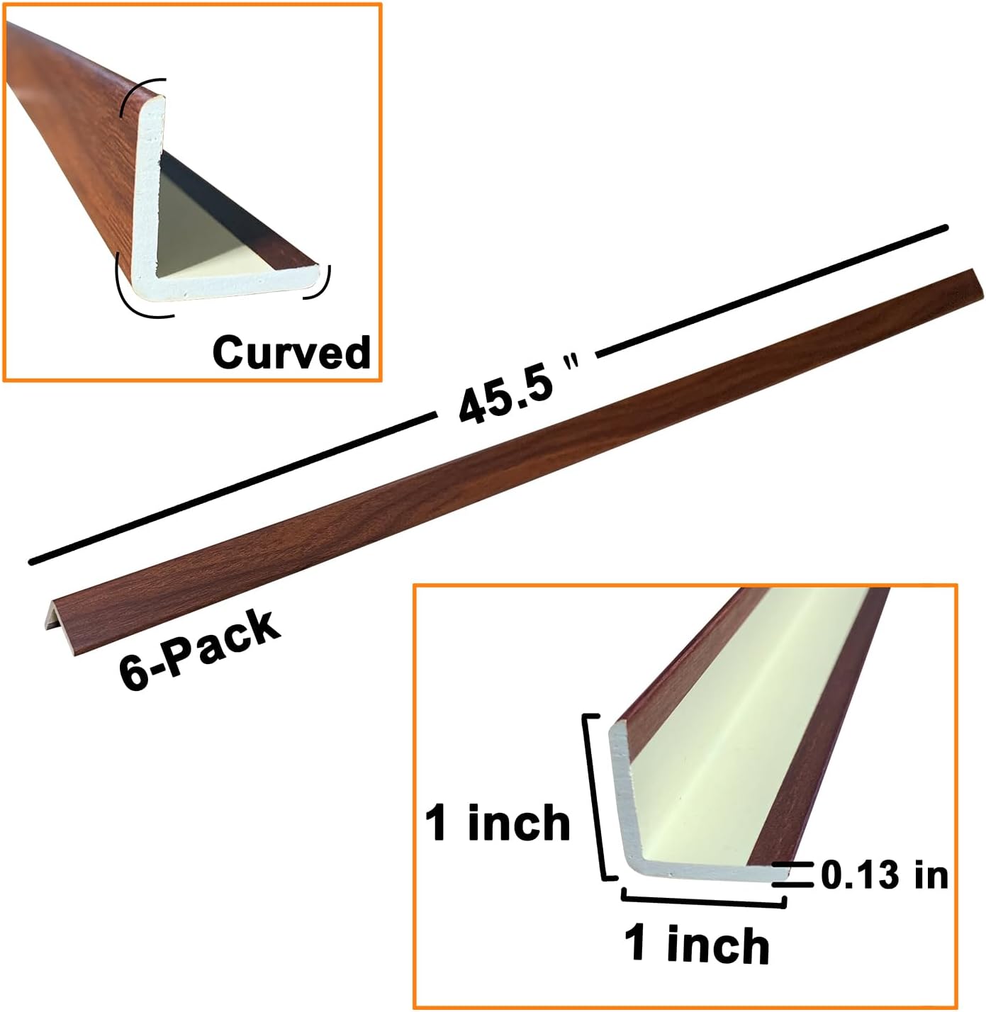 Wall Corner Protector 6PCS 45" Corner Molding Trim Oak Wood Grain Corner Trim Decorative Strips for Door and Window Frames Mirror Edges Ceramic Tiles, and Wooden Wall Edges.
