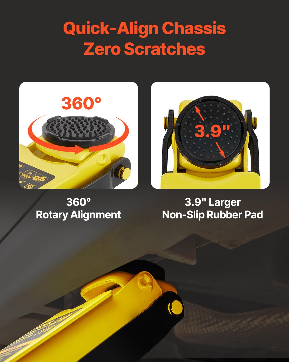 VEVOR 3 Ton Low Profile , Aluminum and Steel Racing Floor Jack with Dual Pistons Quick Lift Pump for Sport Utility Vehicle, Lifting Range 3-6/11"-19-11/16", yellow,black