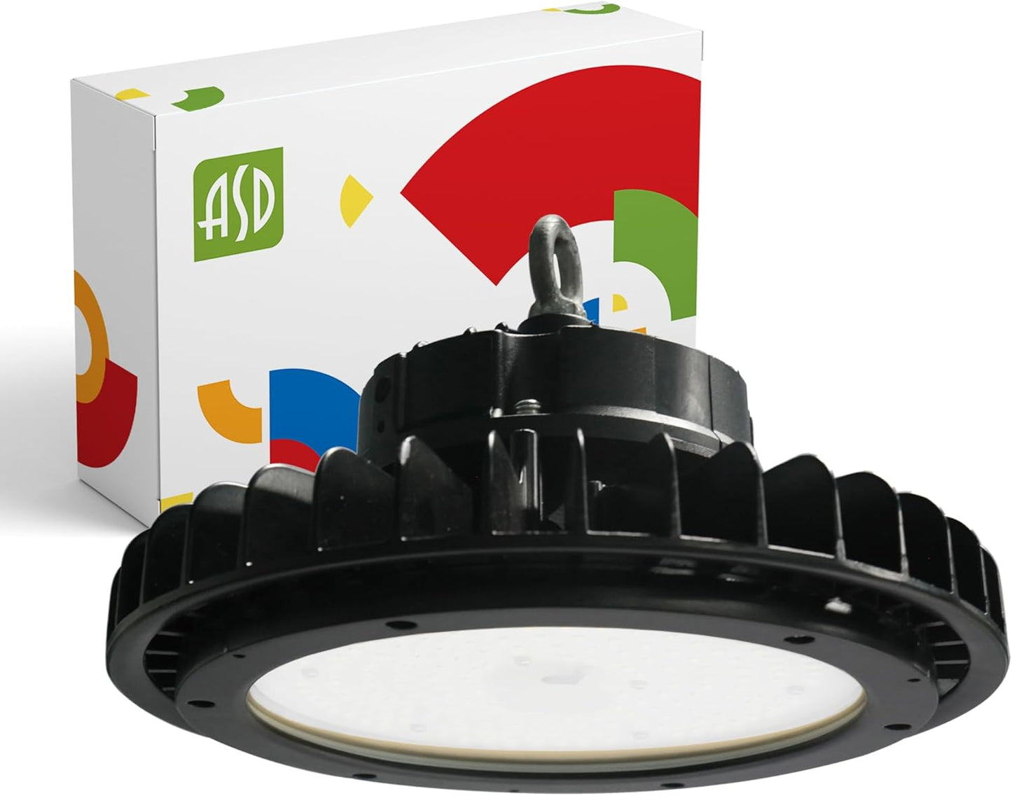 ASD LED High Bay UFO Light Fixture, Commercial Shop Lighting | Dimmable, IP69K Waterproof, DLC Premium, UL Listed | 100W 14600LM 3500K 100-277V | Warehouse, Garage, Workshop, Barn Lamp | Black, 6 Pack